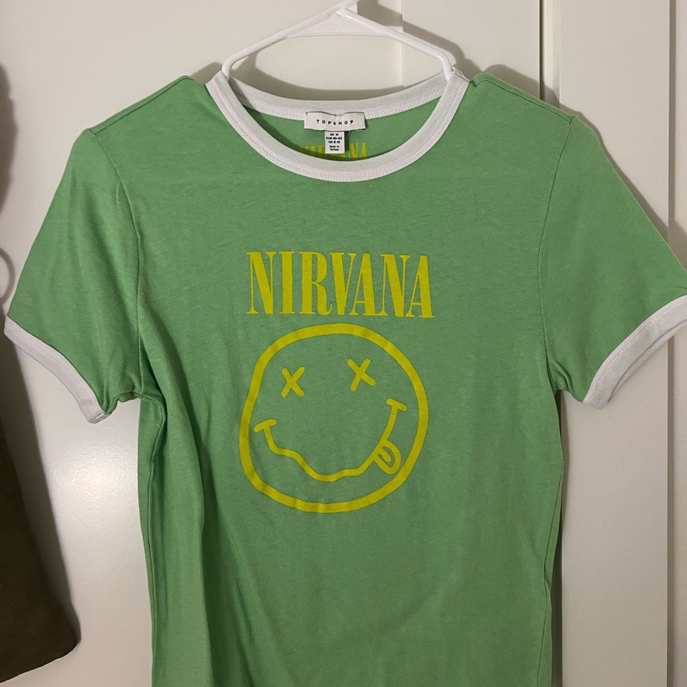 NIRVANA Green Short Sleeve Tee with Yellow Graphic